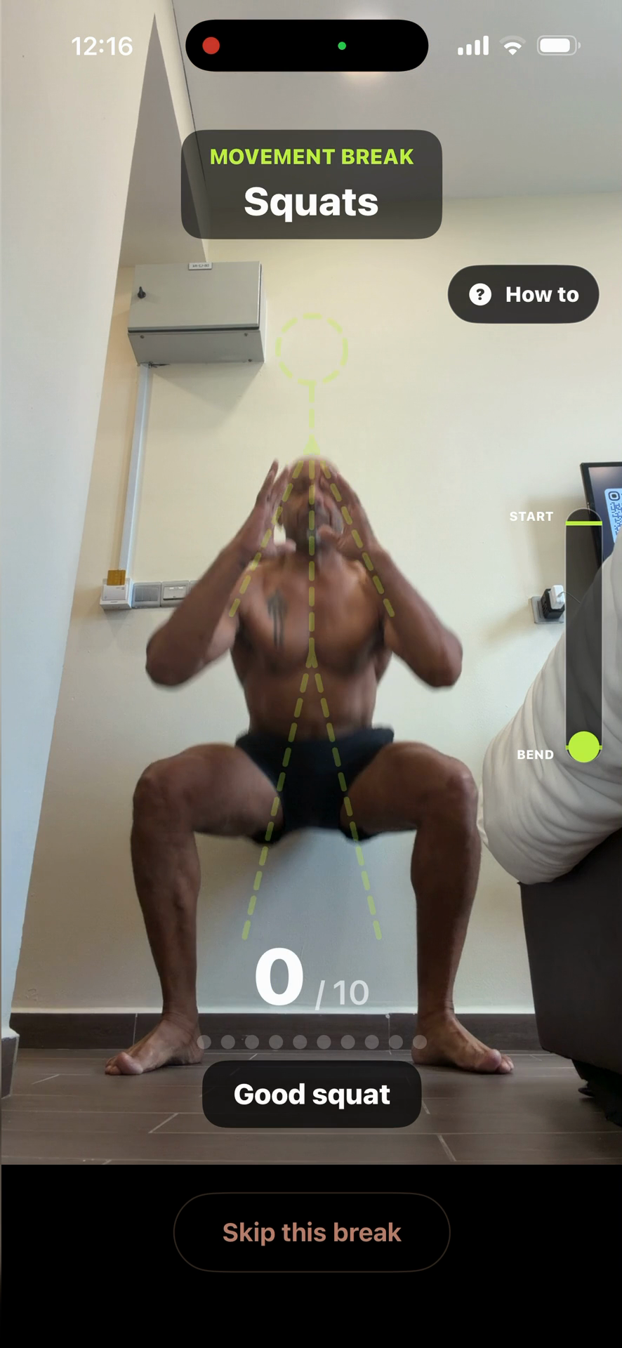 HeyUp counting Mick's squat live using the newest full rep-counting interface